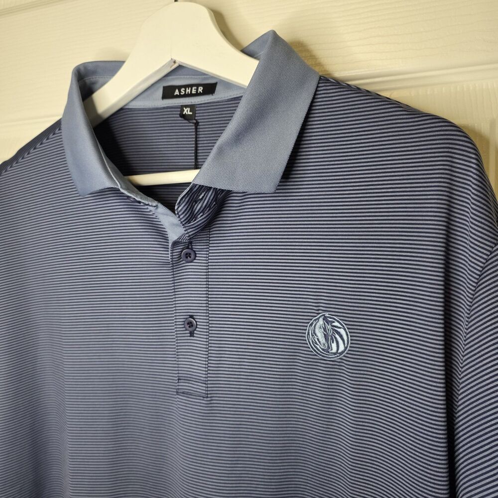 NWT Asher Golf Traverse Blue Stripe Performance Polo Size XL Dallas Mavericks
